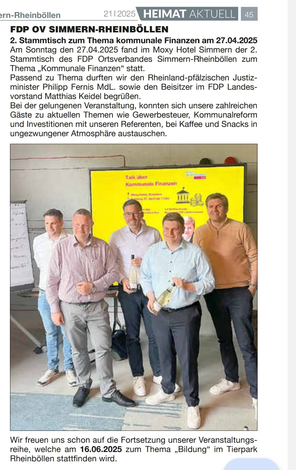 Heimat Aktuell schreibt über FDP vor Ort